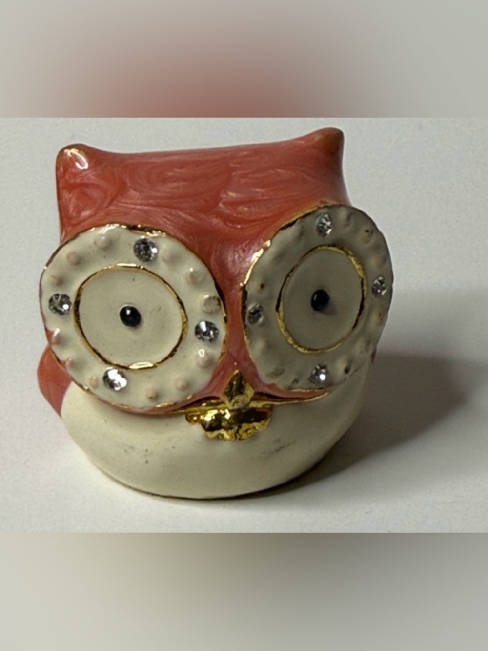 Sweet Decorative Coral swirl Cream Owl Figurine jewelry trinket box miniature